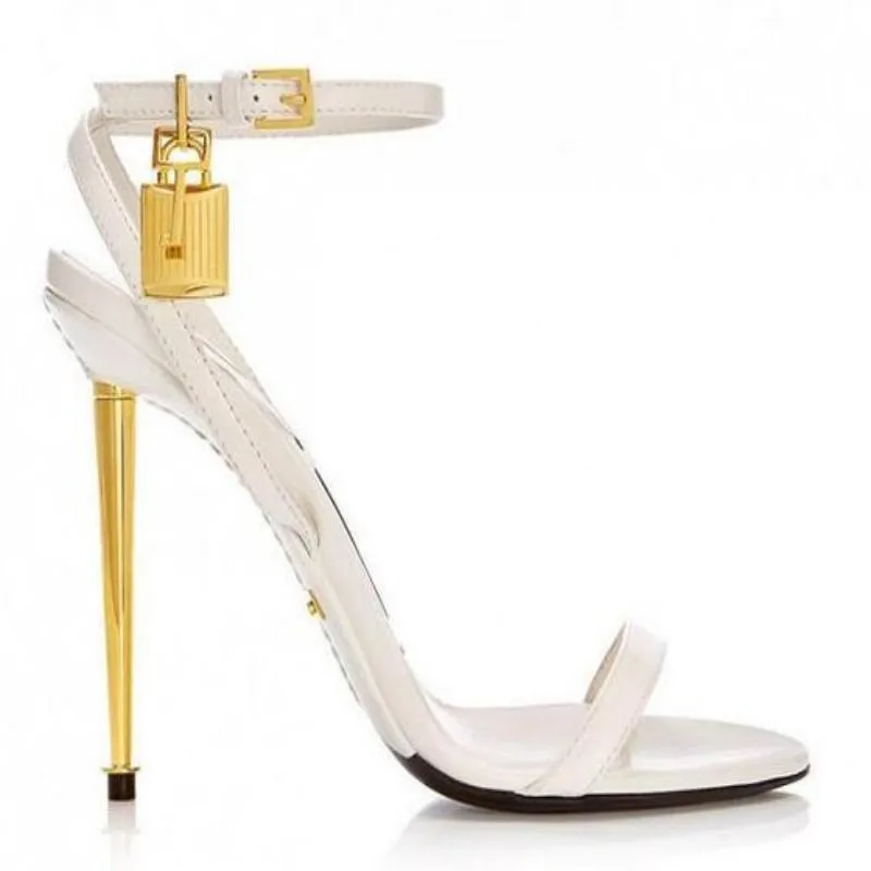 10CM Summer Women's Sandals Mirror Slingback Sexy Slotted Buckle Lock Stiletto Heels  Shoes For Wedding Party Banquet