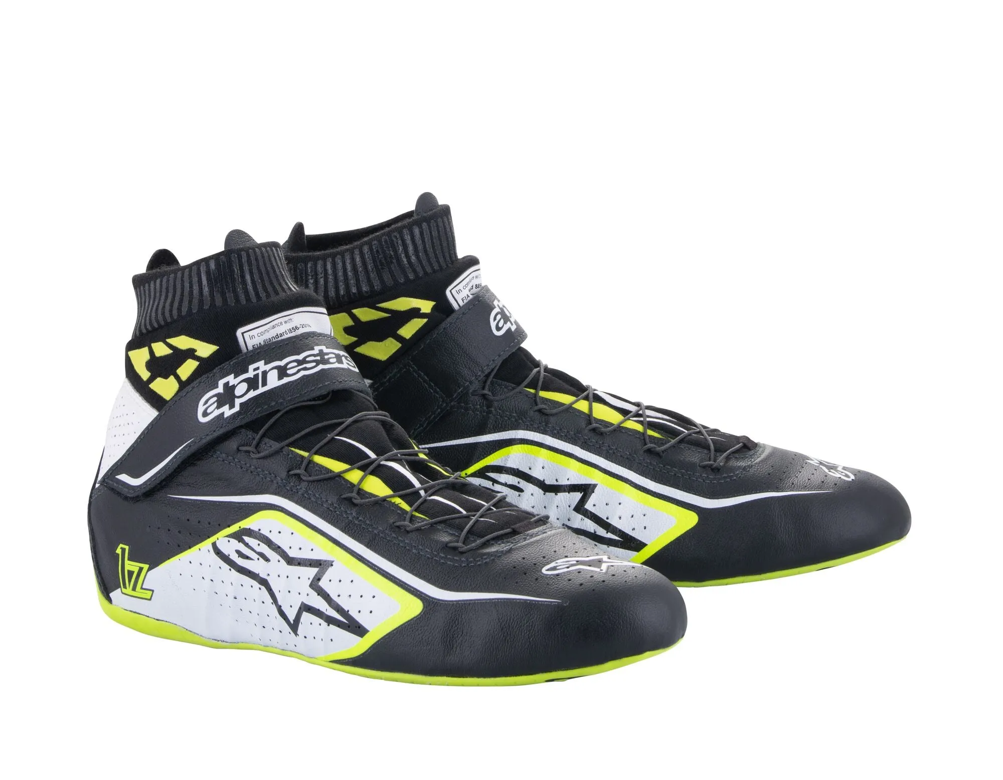 ALPINESTARS 2715020_158_9,5 TECH 1Z v2 Racing shoes, FIA 8856-2018, black/yellow fluo/white, Size 42,5