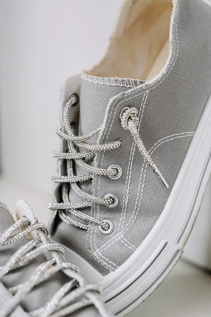 Aman Canvas Rhinestone Lace Sneakers | Grey