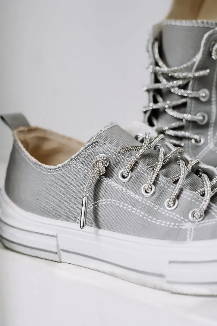 Aman Canvas Rhinestone Lace Sneakers | Grey