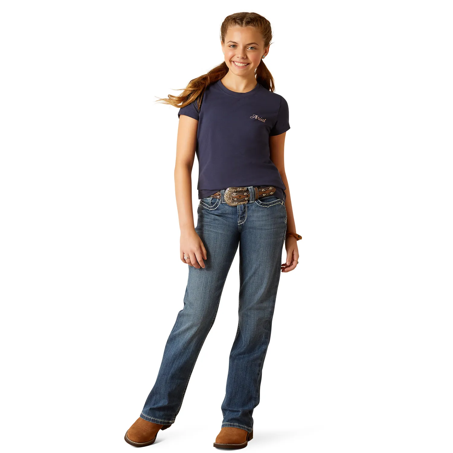 Ariat Girl's Pretty Shield Short Sleeve T-Shirt - Navy Eclipse