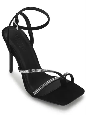 Black Micro Diamante Stilettos With Slim Straps