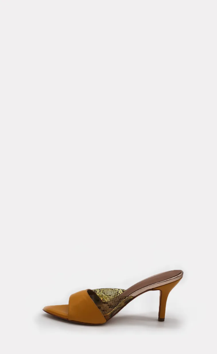 Blondish Berta Mustard Mules Sandals for Women