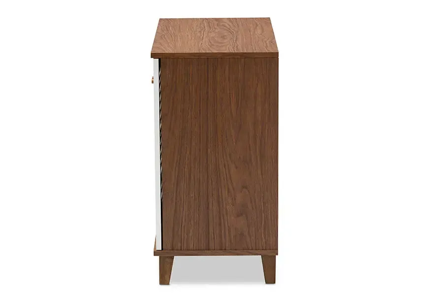 Clevedon White/Walnut Finished 4-Shelf Wood Shoe Storage Cabinet