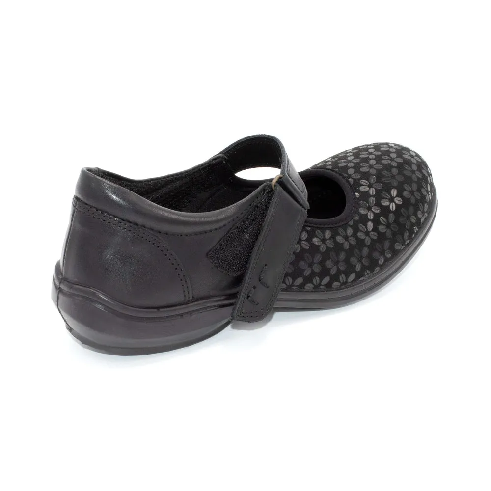 DB Engage - Ladies Wide Fit Velcro Close Walking Shoe - 2V (2E-4E Fitting) - Black