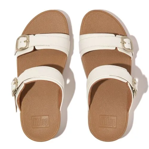 FitFlop Lulu Adjustable Leather Slides Sandals - Urban White