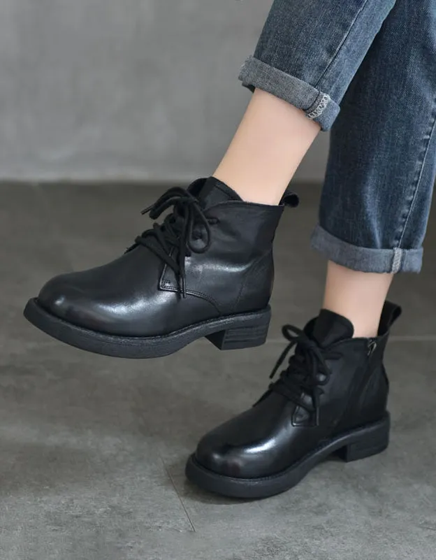 Handmade Comfortable Leather Retro Lace-up Flat Boots