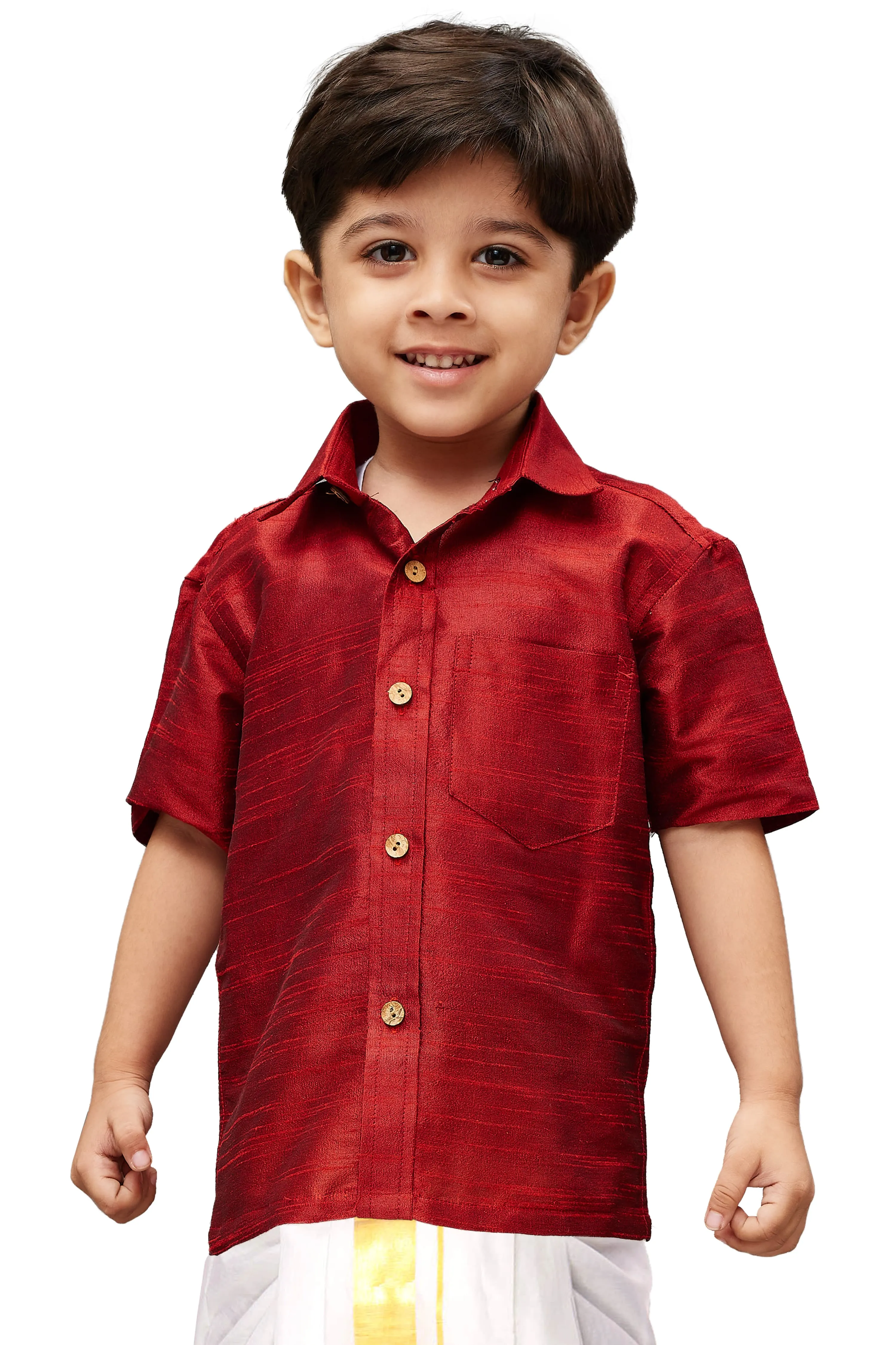 Jashvi Boys Maroon Gold Opaque Ethnic Shirt