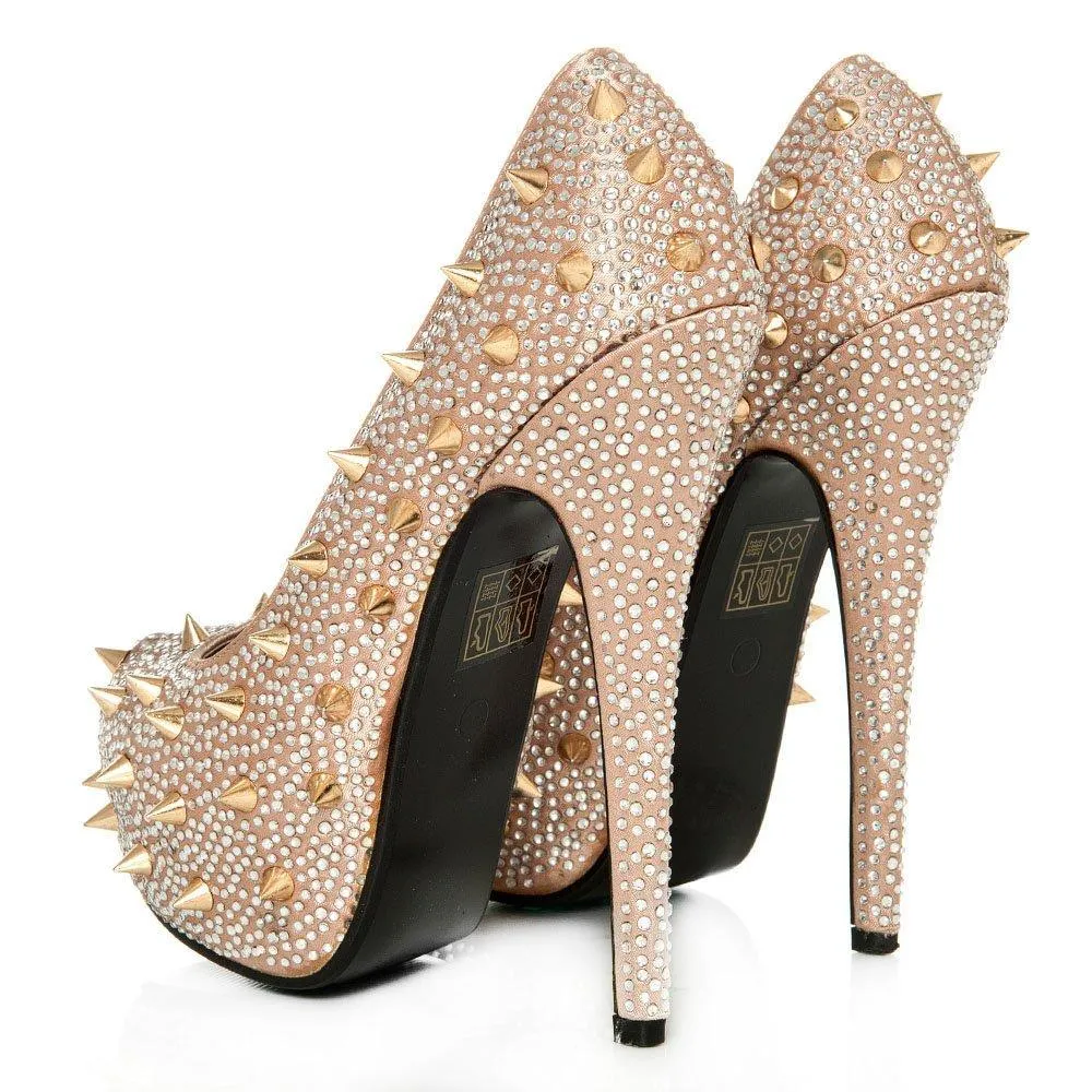 Kacey Concealed Platform Stiletto High Heeled Spiky Studded Court Shoes