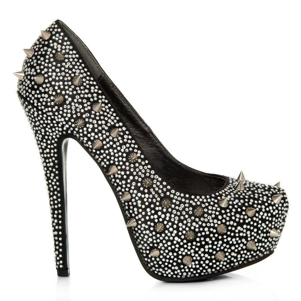 Kacey Concealed Platform Stiletto High Heeled Spiky Studded Court Shoes