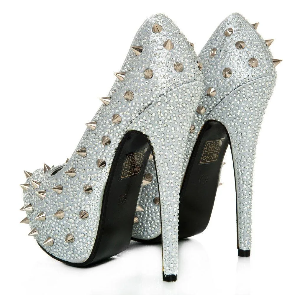 Kacey Concealed Platform Stiletto High Heeled Spiky Studded Court Shoes