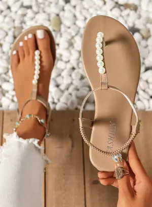 Khaki Front Pearl Sandals