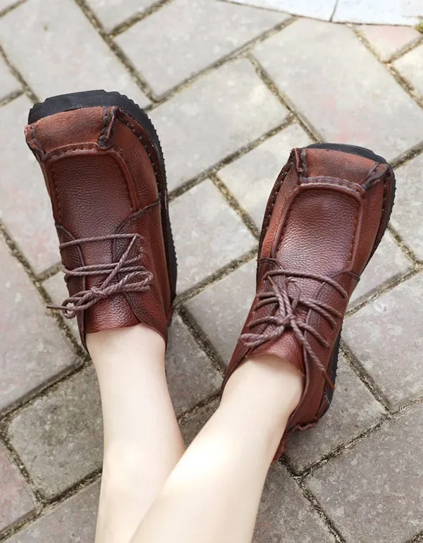 Lace-up Square Head Comfortable Retro Shoes