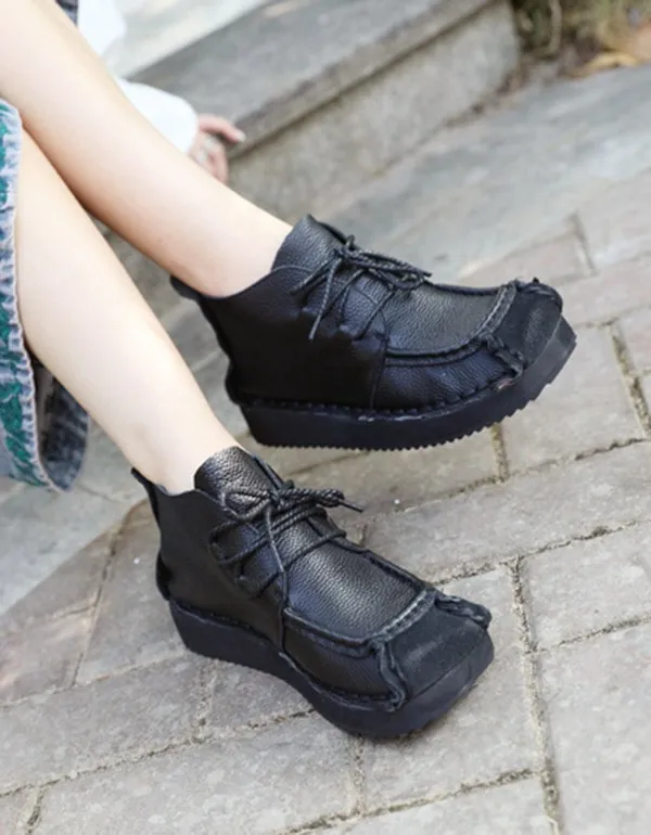 Lace-up Square Head Comfortable Retro Shoes