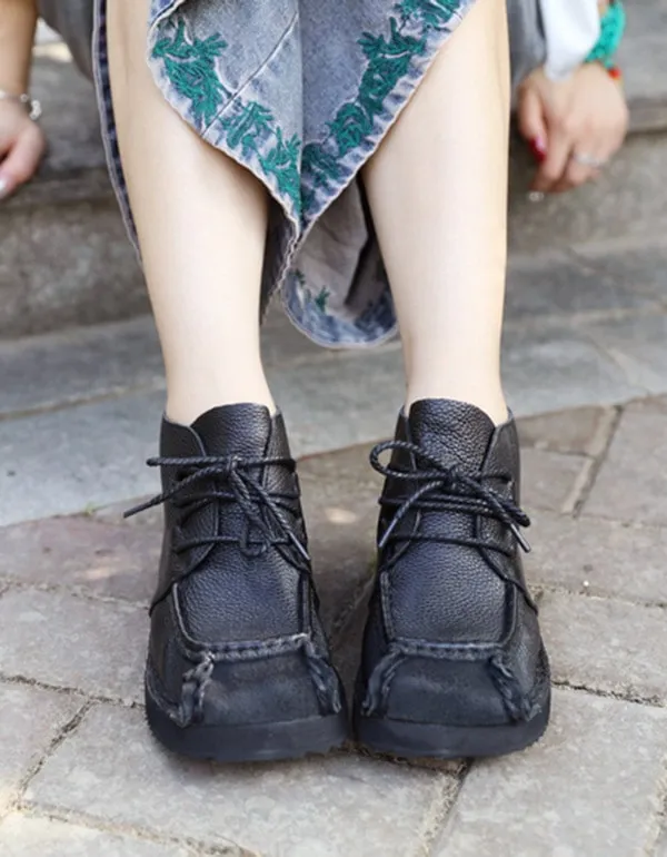 Lace-up Square Head Comfortable Retro Shoes