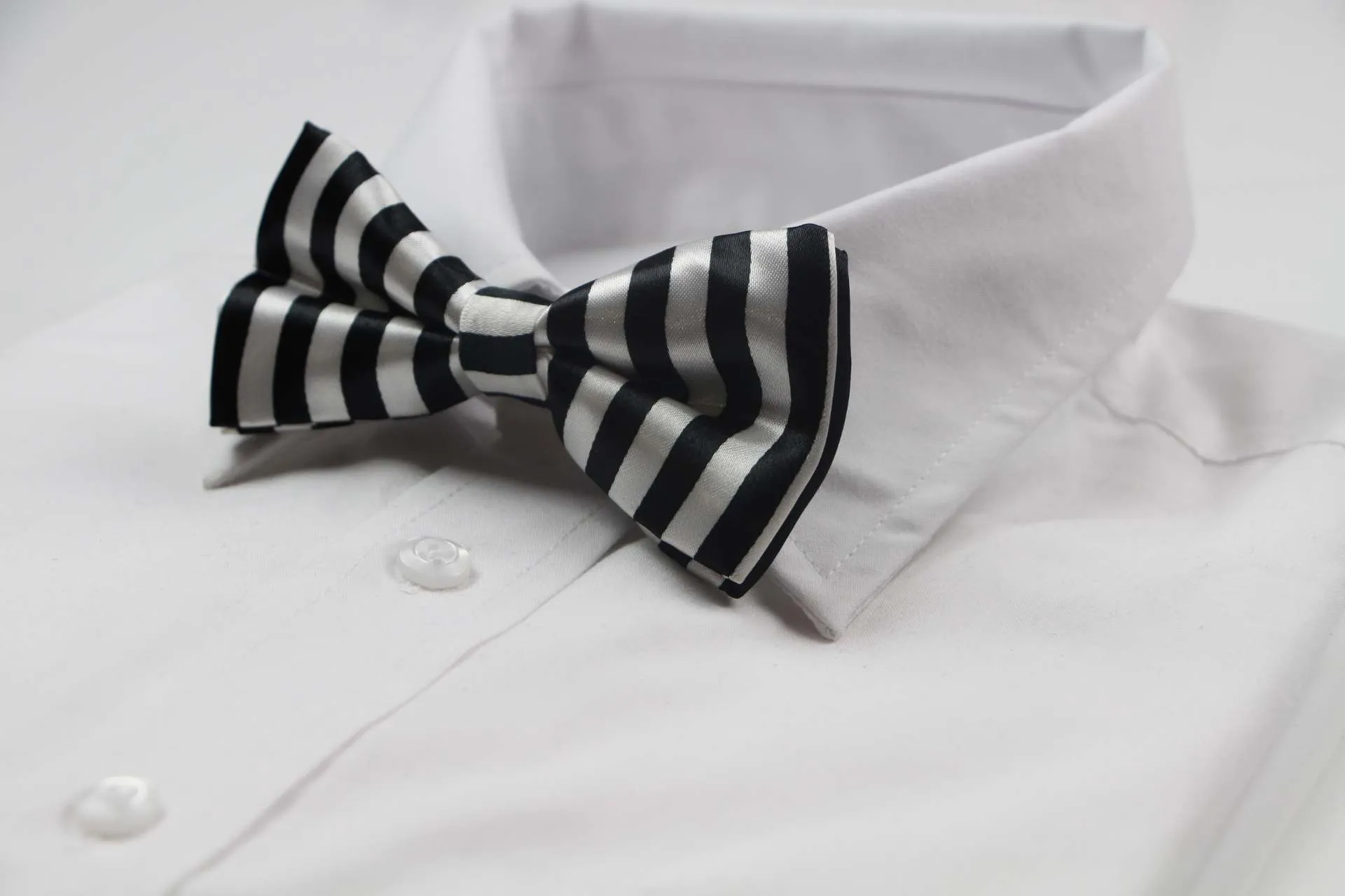 Mens Black & White Vertical Stripes Patterned Bow Tie