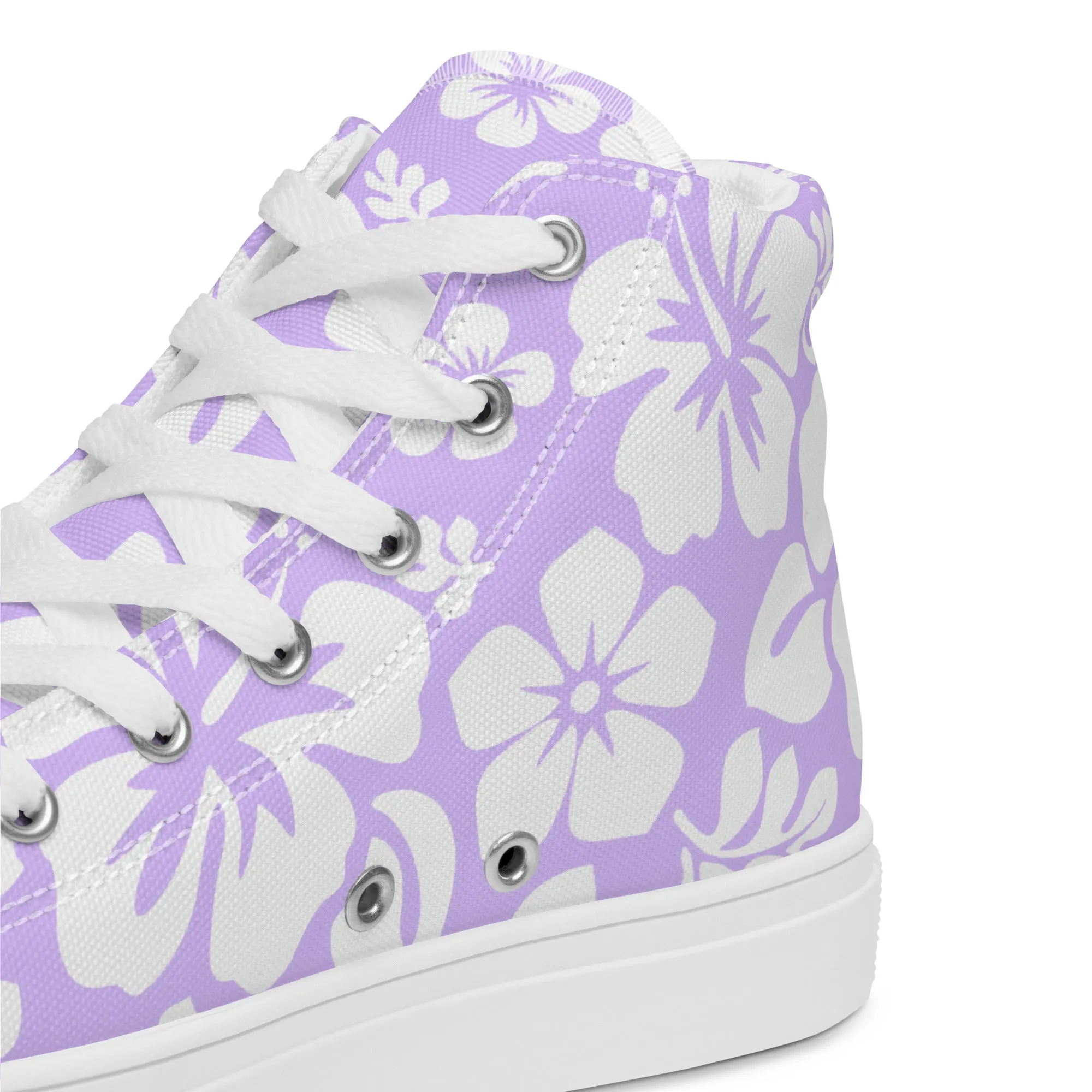 Mens Lavender and White Hawaiian Flowers High Top Shoes