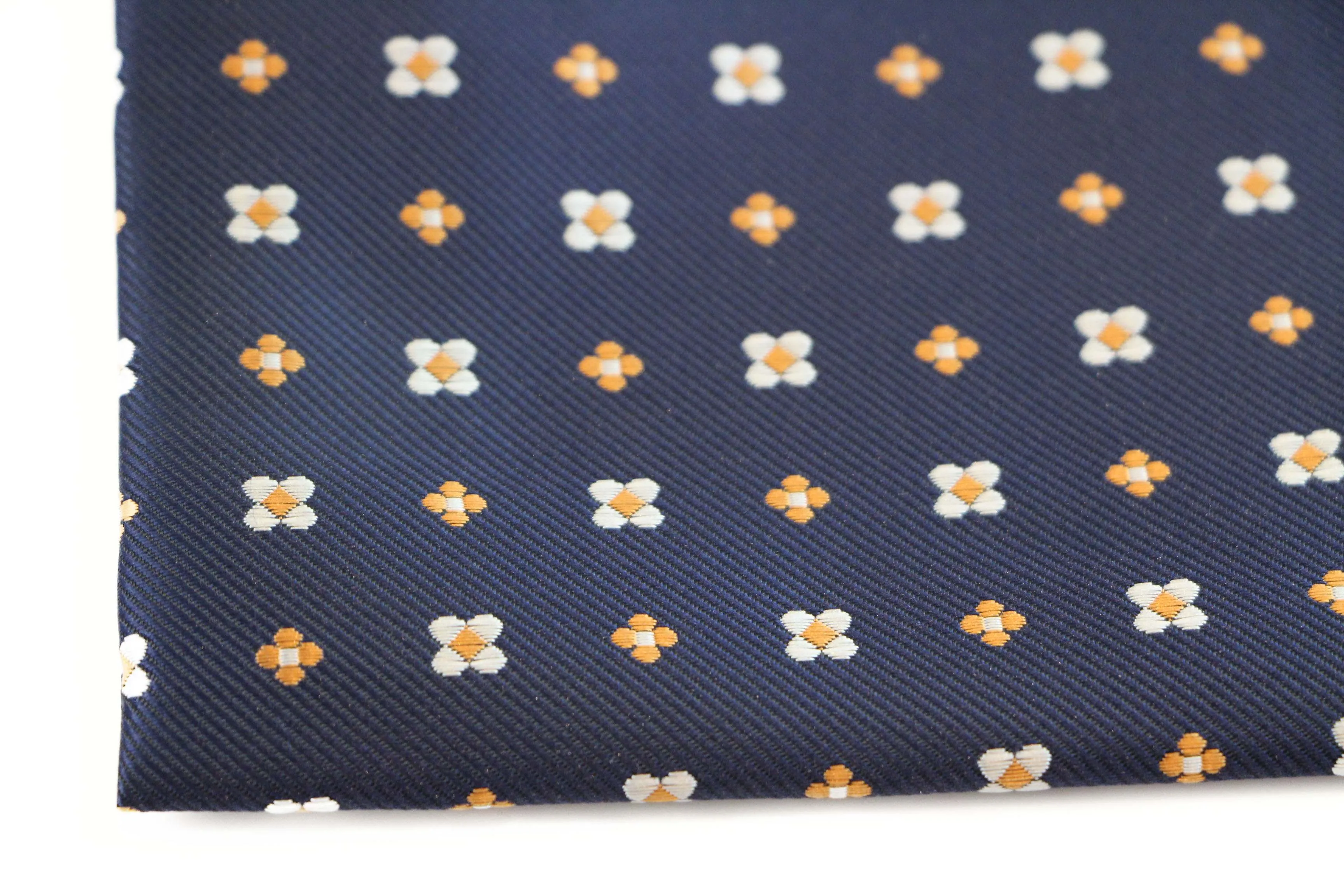 Mens Navy & Orange Flower Silk Pocket Square