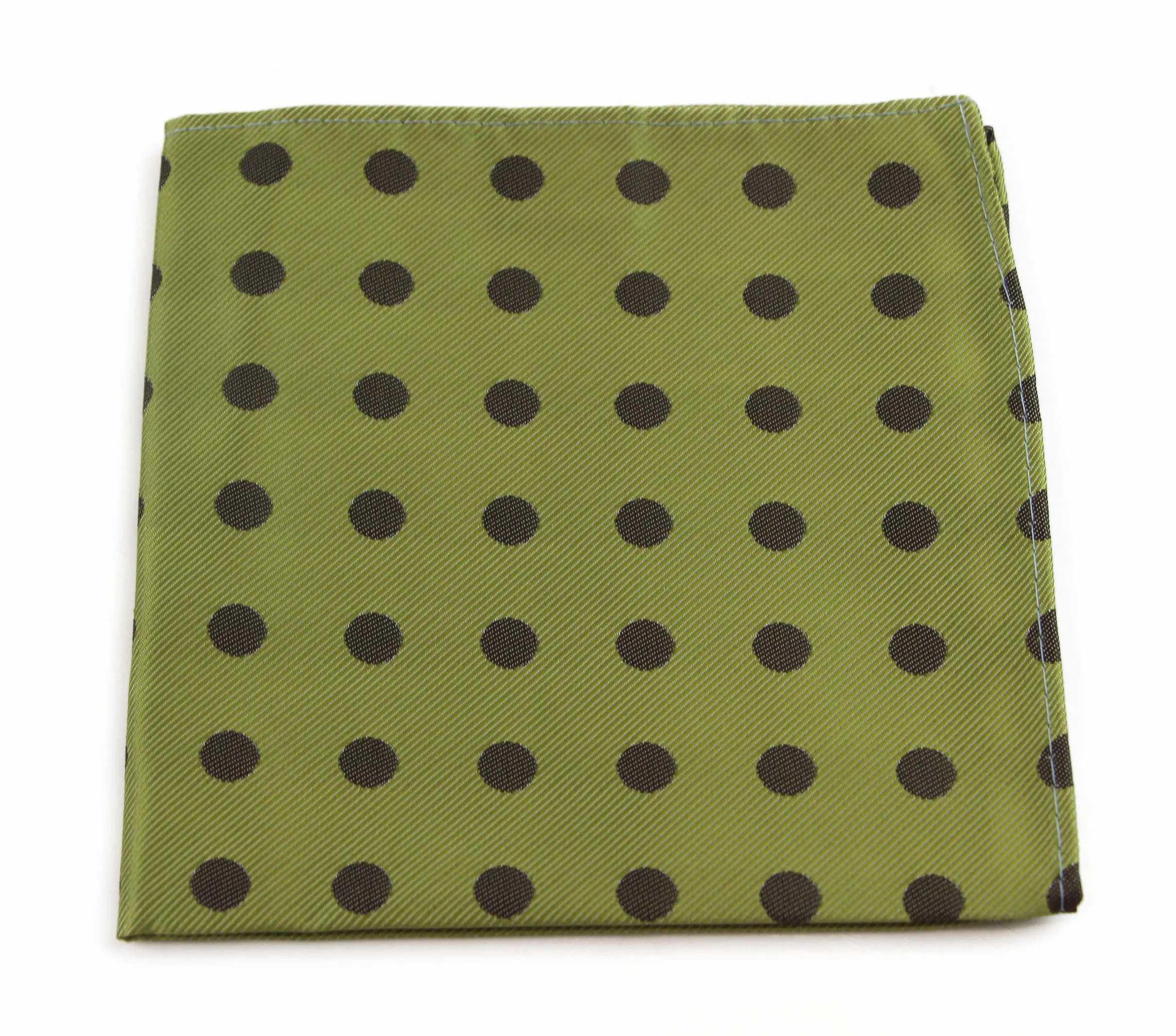 Mens Olive Green & Brown Polka Dot Silk Pocket Square