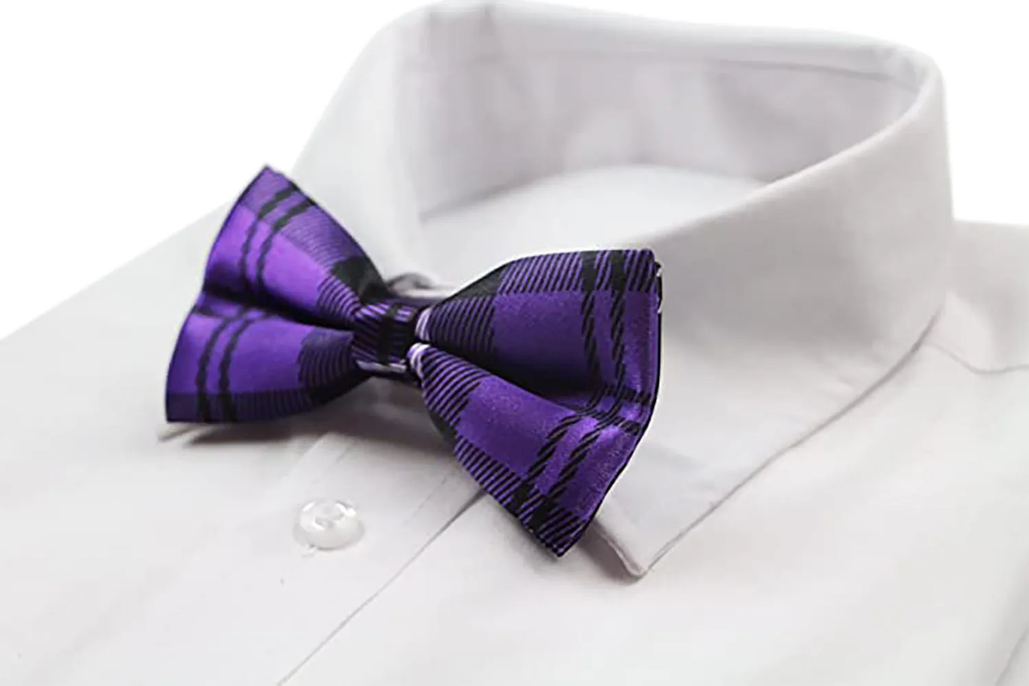 Mens Purple & Black Plaid Patterned Bow Tie