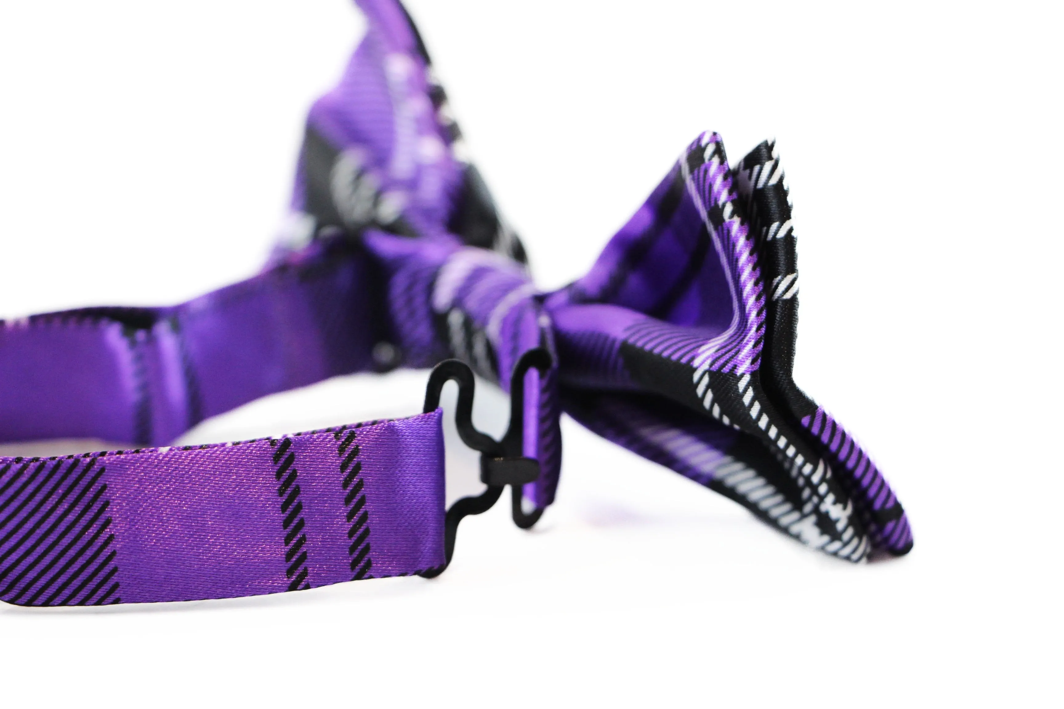 Mens Purple & Black Plaid Patterned Bow Tie