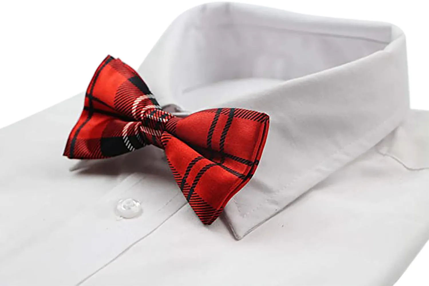 Mens Red And Black Plaid Patterned Bow Tie