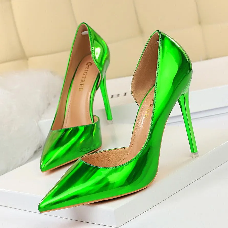 Metallic Patent Leather High Heel Pumps