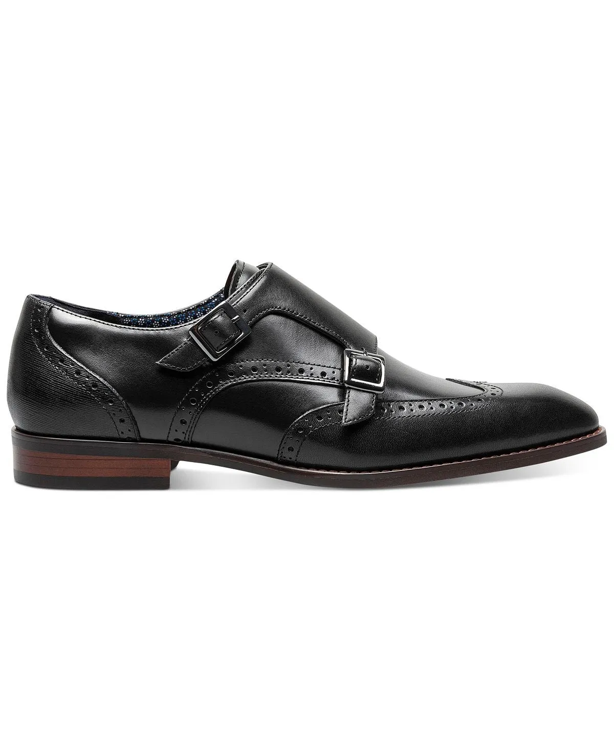 Monk Stacy Adams Men's Karson Wingtip Double Strap Dress Shoes, Black