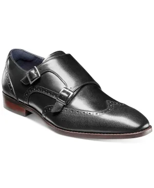 Monk Stacy Adams Men's Karson Wingtip Double Strap Dress Shoes, Black