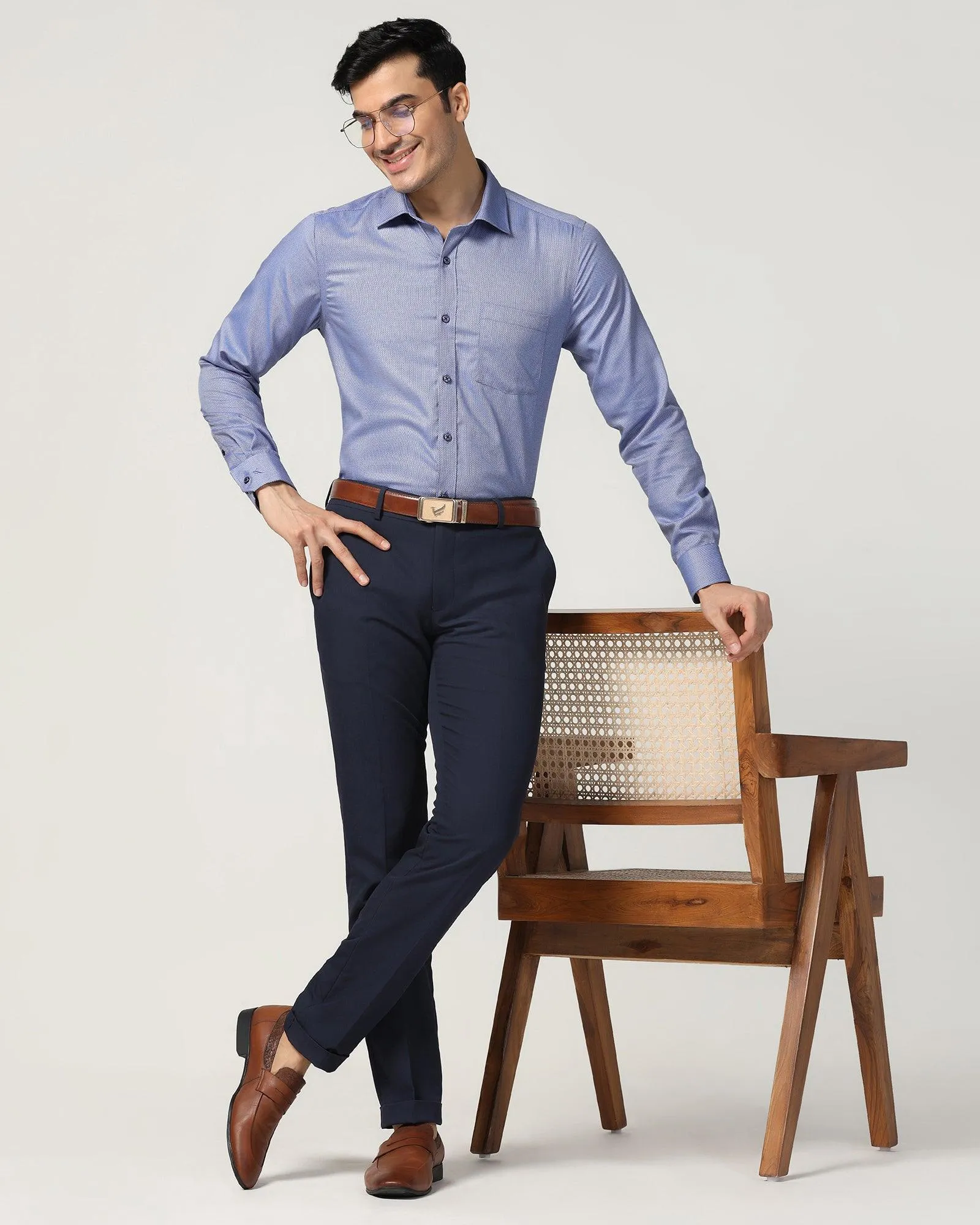 Non Iron Formal Blue Textured Shirt - Zaiden