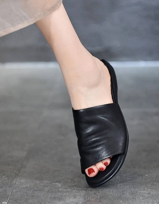 Open Toe Summer Comfortable Leather Slipper Mules