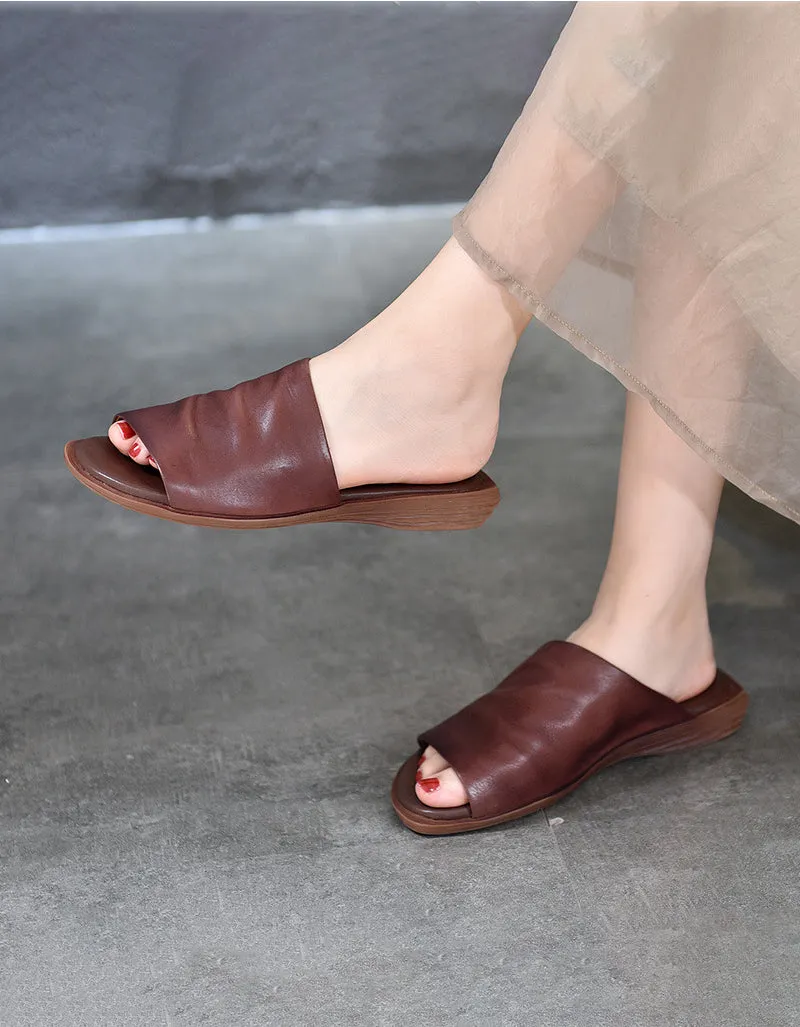 Open Toe Summer Comfortable Leather Slipper Mules