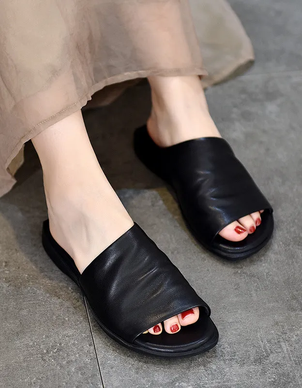 Open Toe Summer Comfortable Leather Slipper Mules