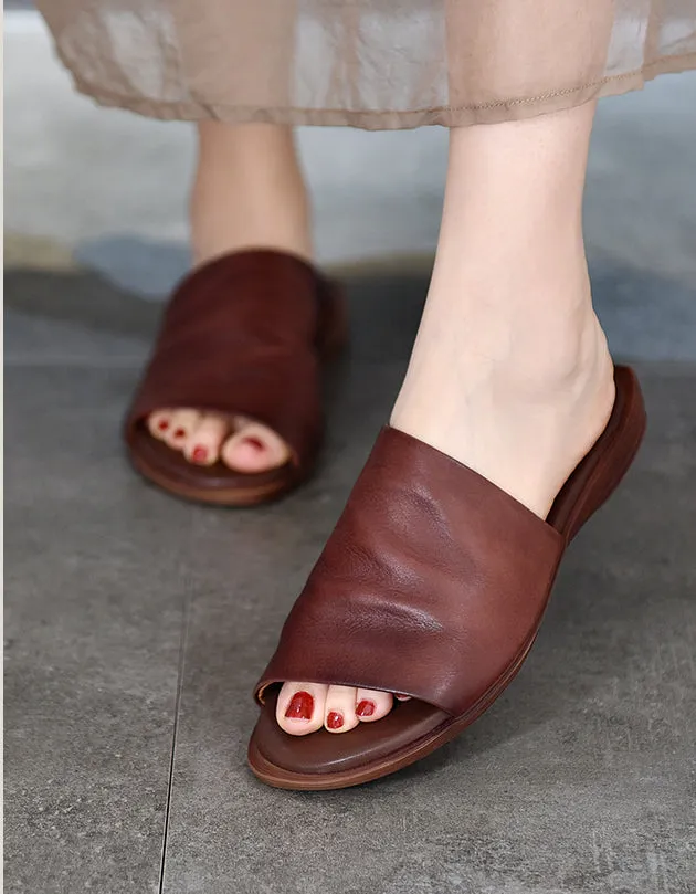 Open Toe Summer Comfortable Leather Slipper Mules