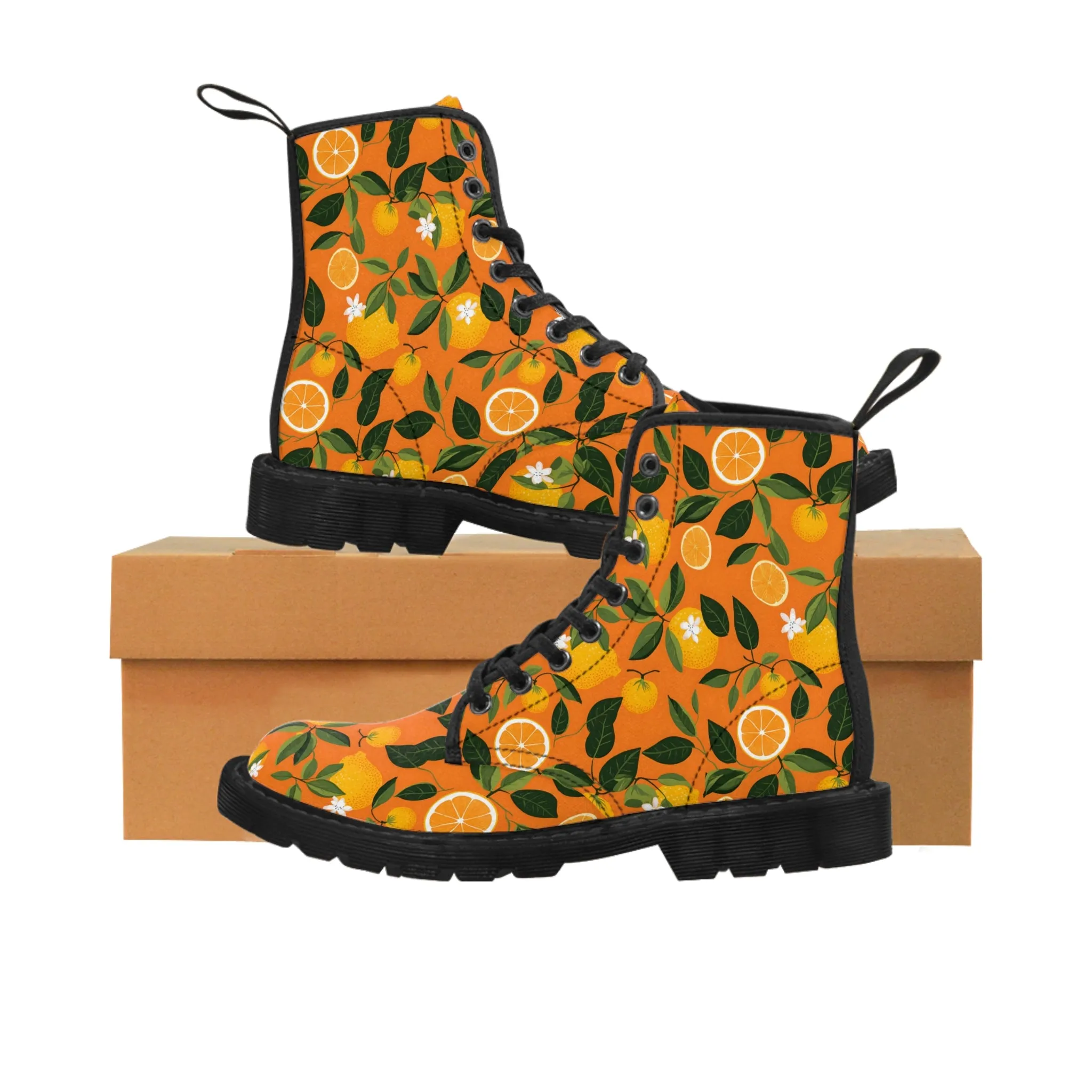 Orange Print Women's Canvas Boots