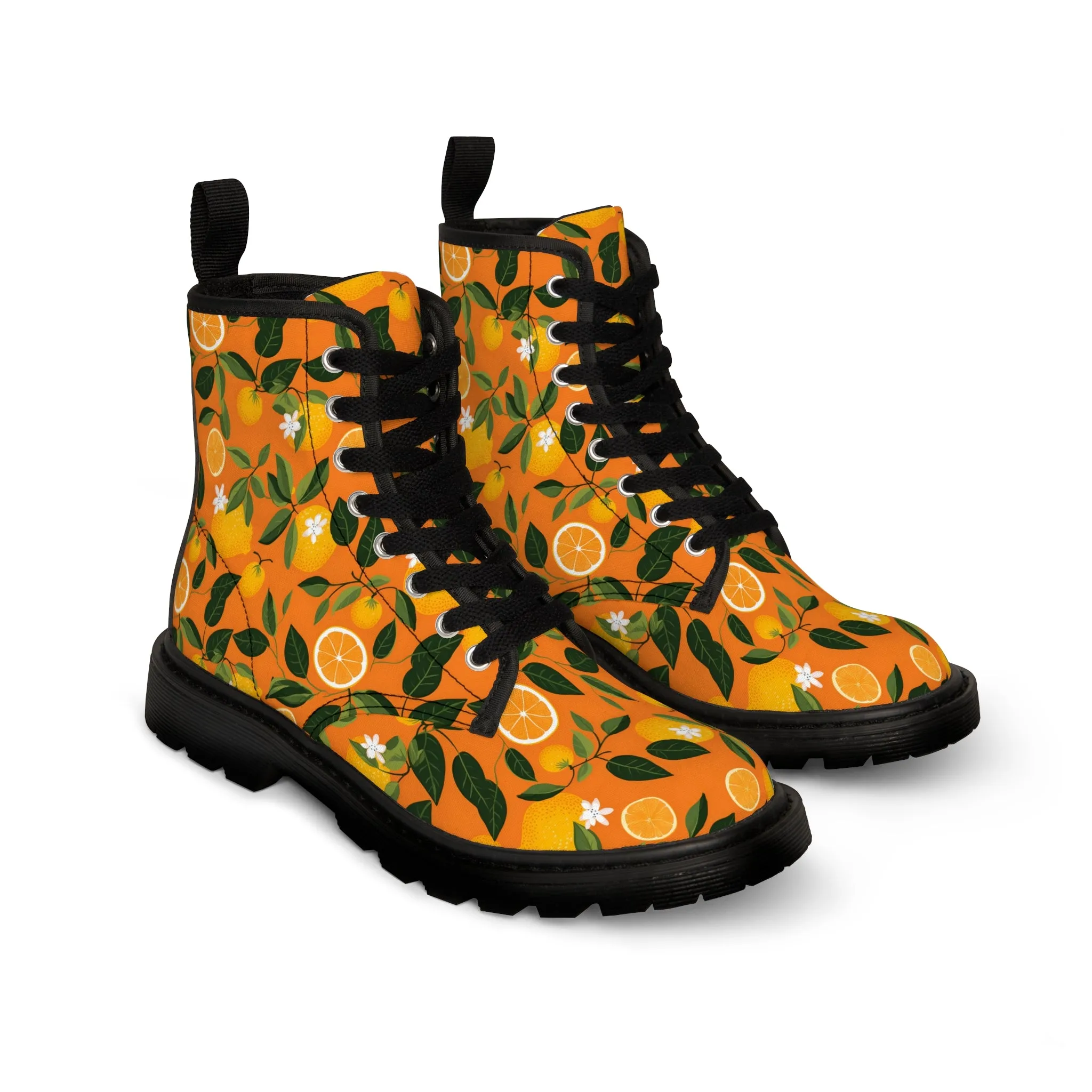 Orange Print Women's Canvas Boots