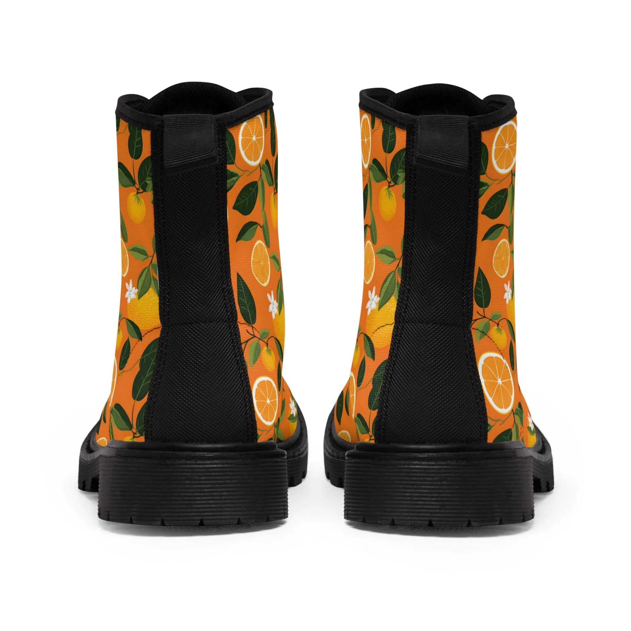 Orange Print Women's Canvas Boots