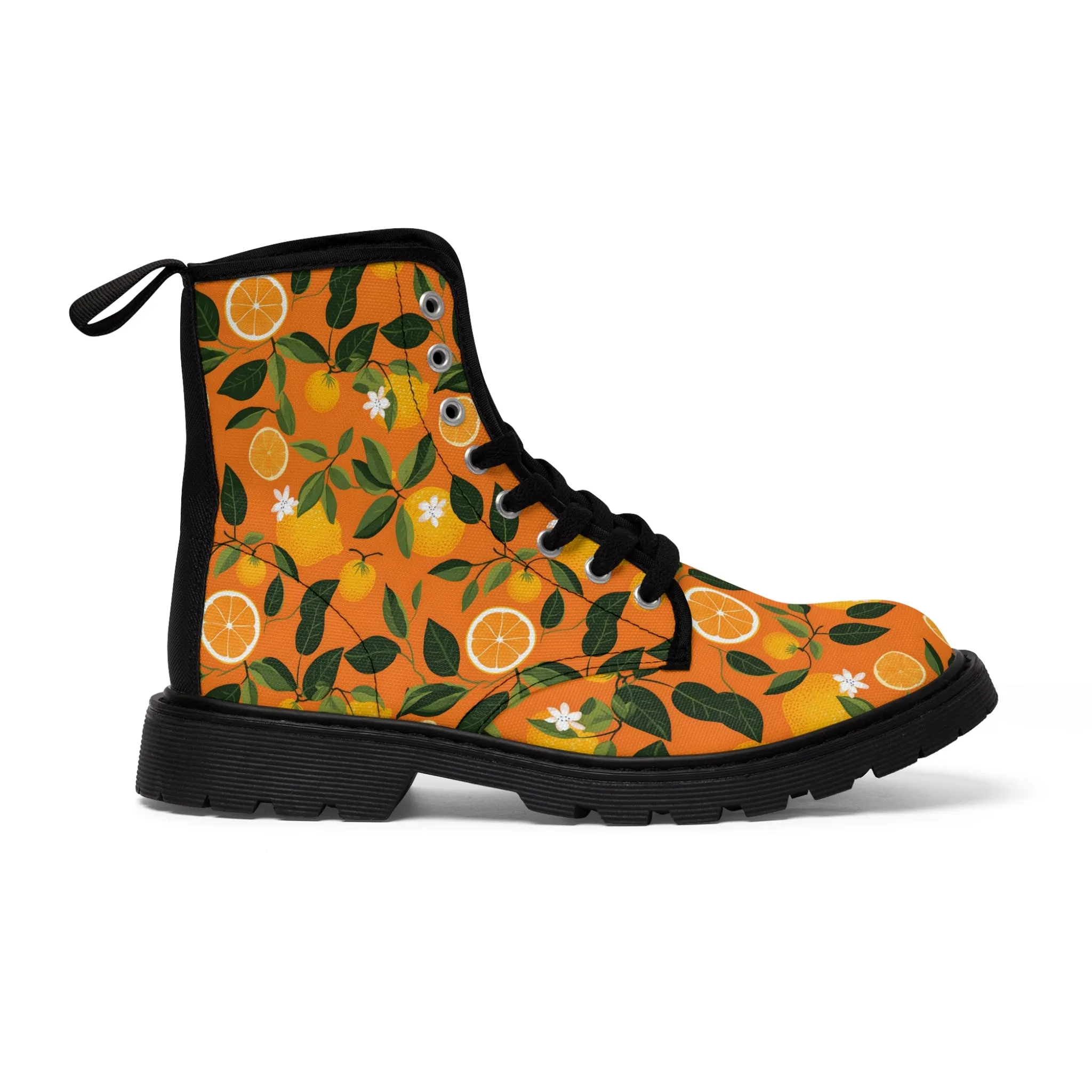 Orange Print Women's Canvas Boots