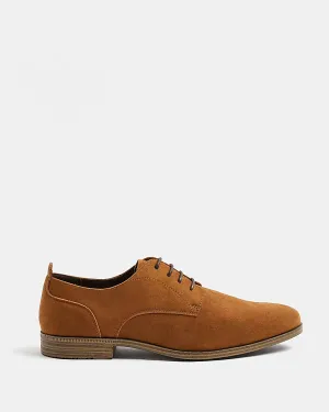 River Island Brown Wide Fit Suedette Mens Derby Shoes