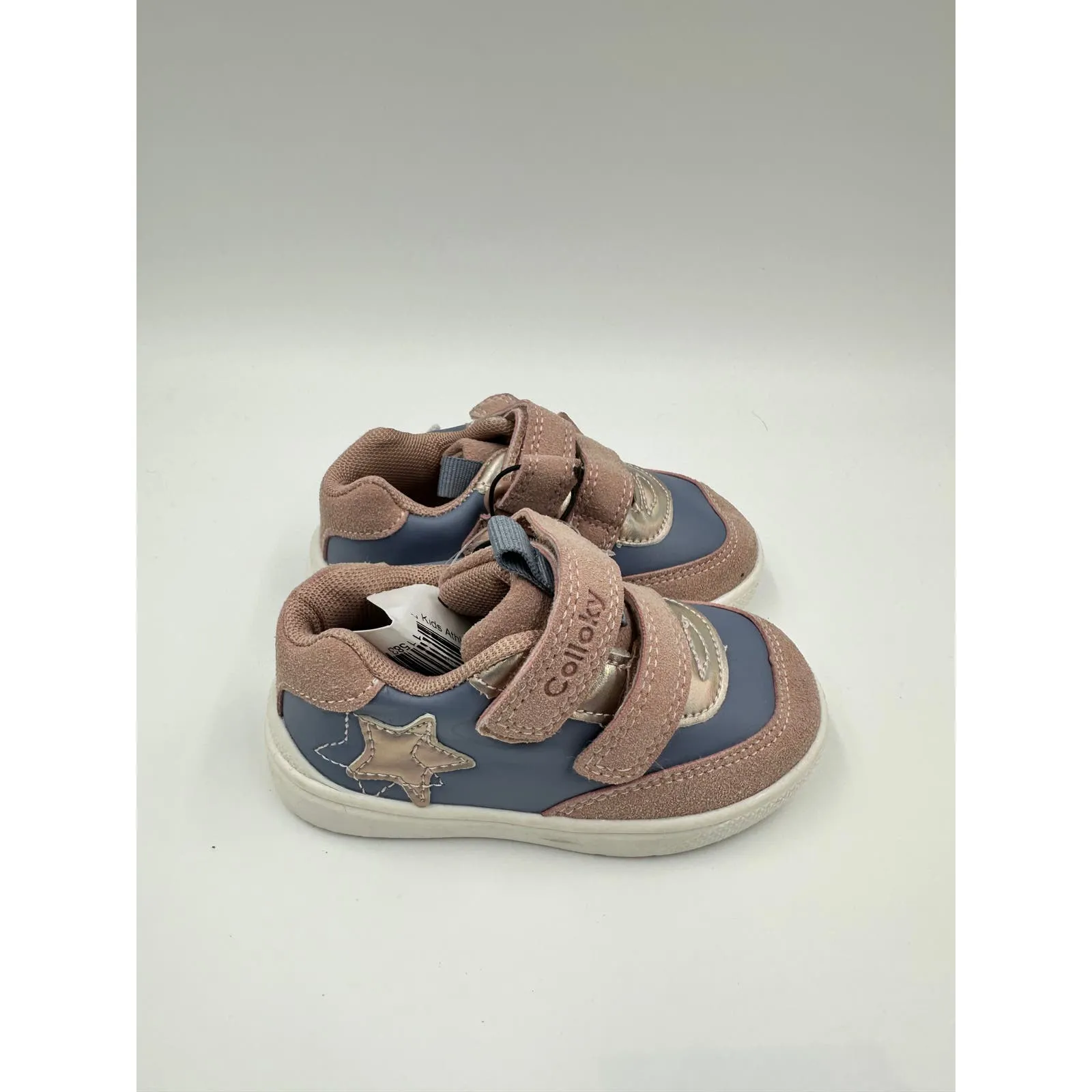 Small Kid Size 6, Blue and Light Pink Leather Sneakers with Straps