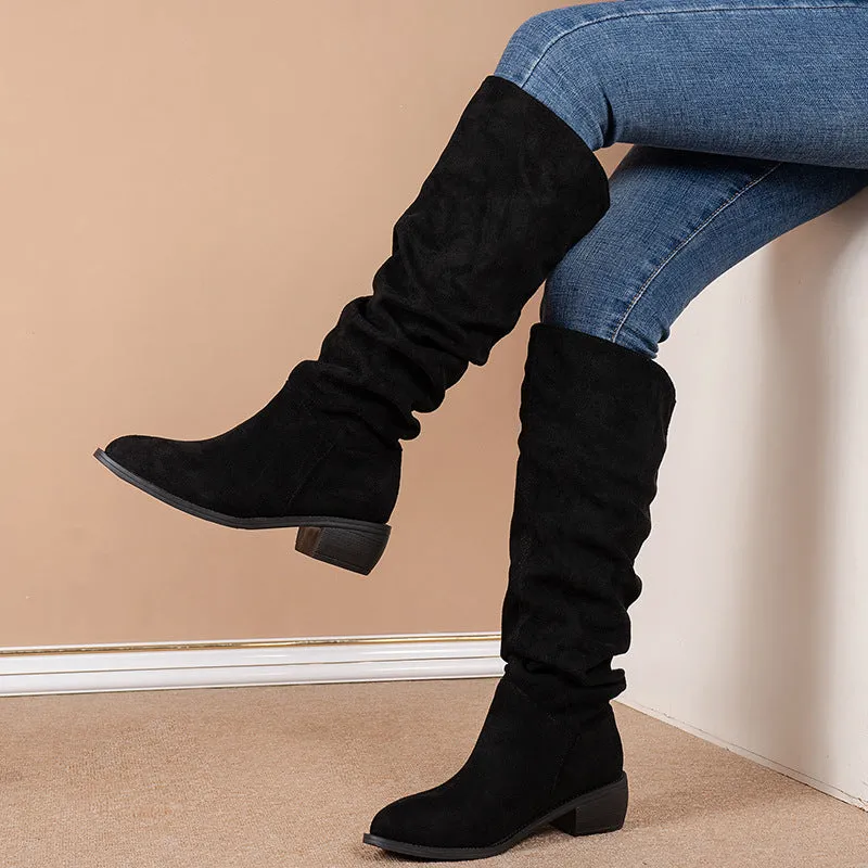 Suede Thick Heel High Leg Boots