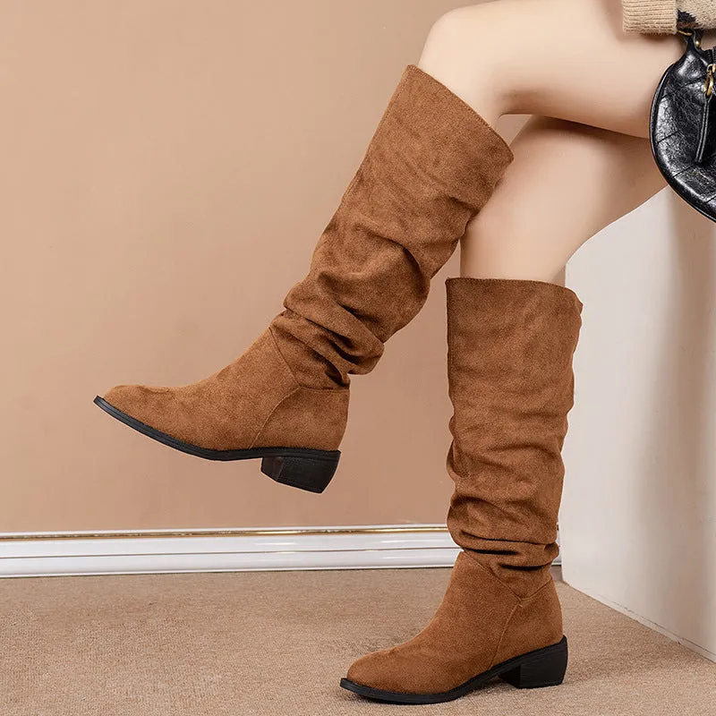 Suede Thick Heel High Leg Boots