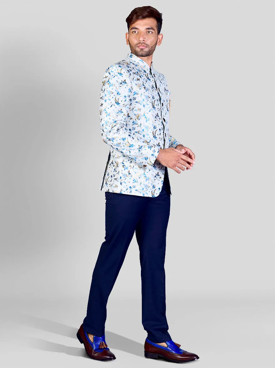 White & Blue Jodhpuri Suit | JadeBlue