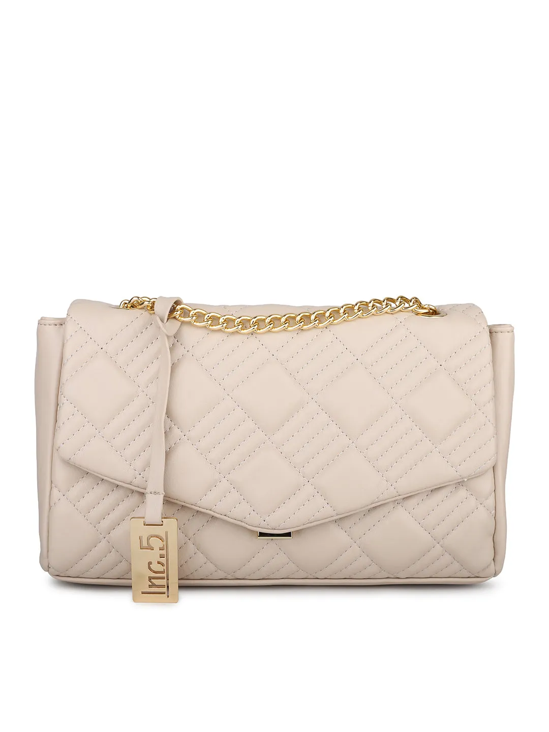 Women Beige Quilted Sling Bag