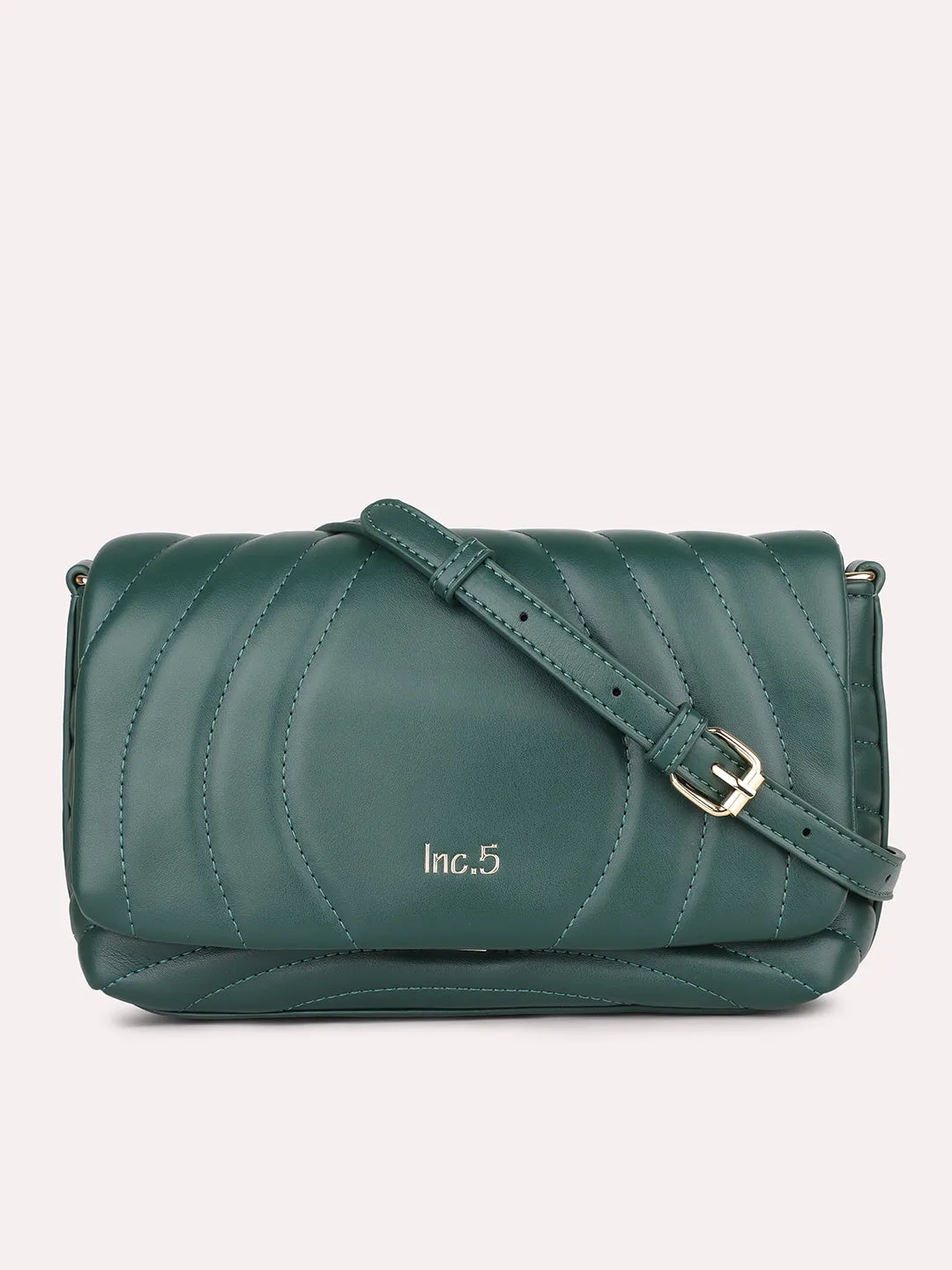 Women Green Solid Quilted Textured Sling Bag