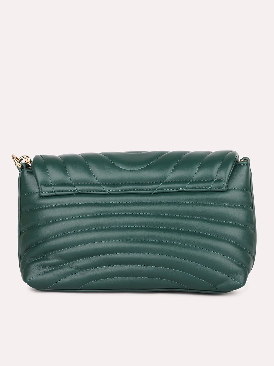 Women Green Solid Quilted Textured Sling Bag